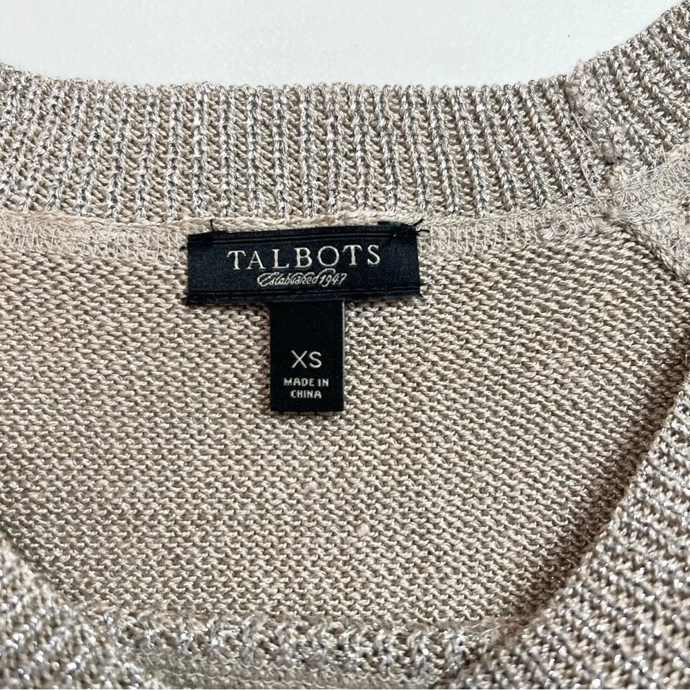 Talbots Metallic Silver Gold Shimmer Linen Blend Sweater XS